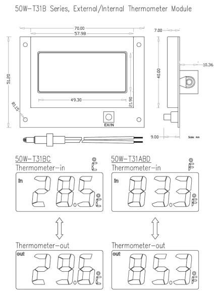 M&#xF3;dulo de term&#xF3;metro externo LCD, 50W-T31BC (&#xB0;C)