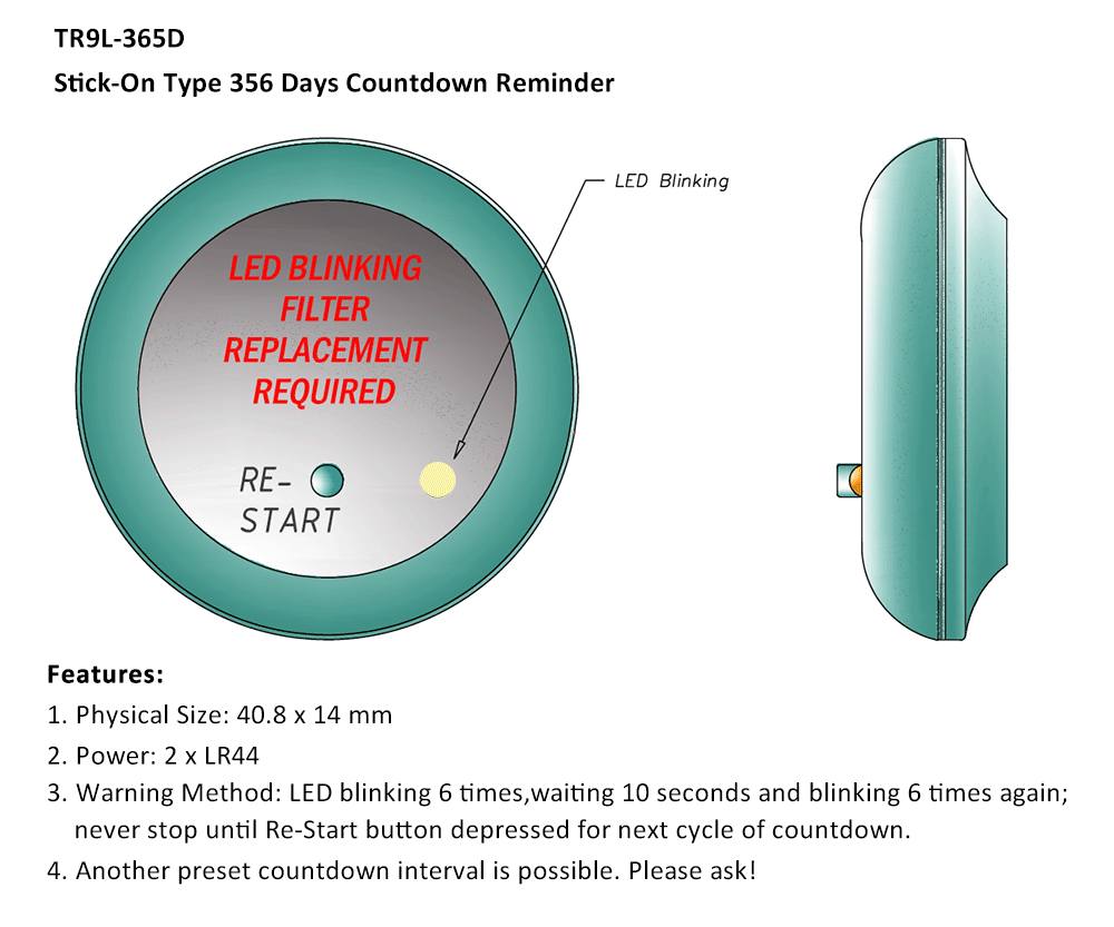 TR9L-365D Stick-On Type 356 Days Countdown Reminder