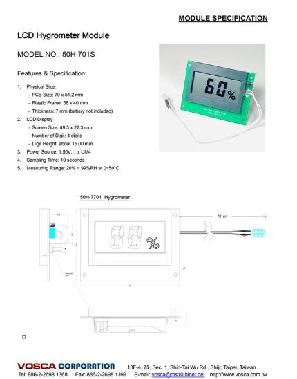 M&#xF3;dulo de higr&#xF3;metro LCD, 50H-701S