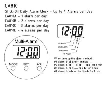 Reloj multialarma para pegar en cualquier lugar CA810