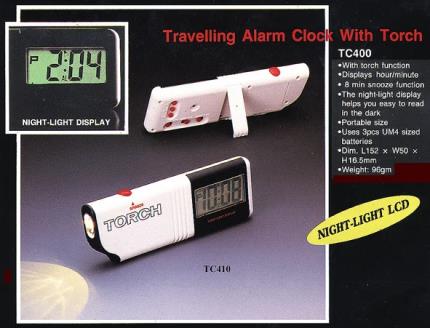 travelling alarm clock with torch TC410